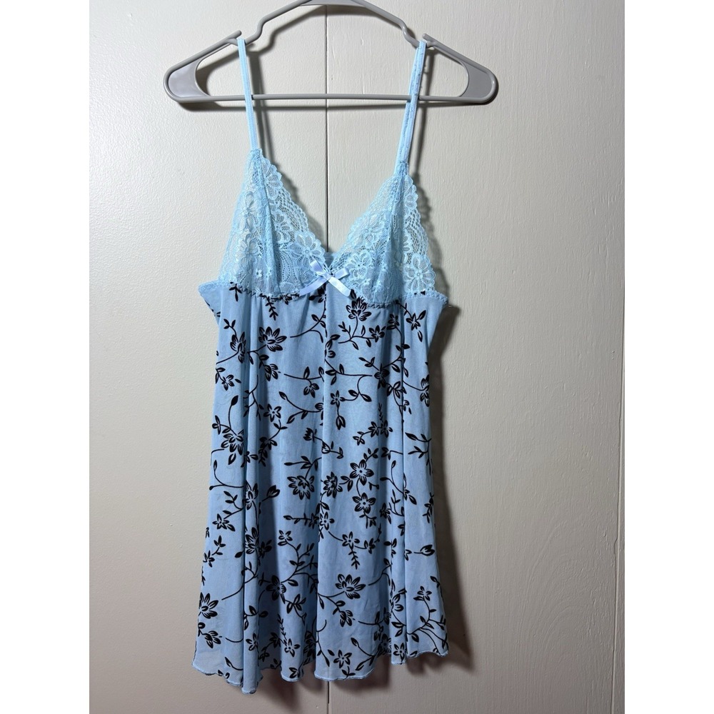 Y2K Blue Floral Lace Cami Tank Top L Fairycore Coquette Lingerie Whimsy Goth